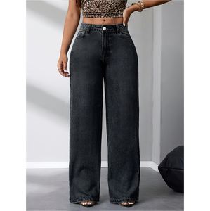 Plus Size Straight Light Gray Denim Jeans Pants for Women