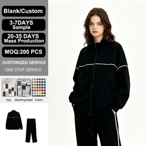 Bulk Wholesale Women's Luxury Cotton Stand Collar Zip Jacket Wide Leg Pants
