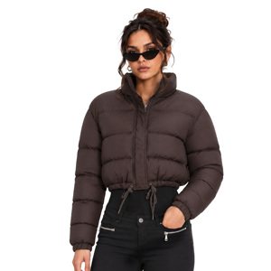 Cropped Quilted Women Down Jacket Stand Collar Puffer Coat