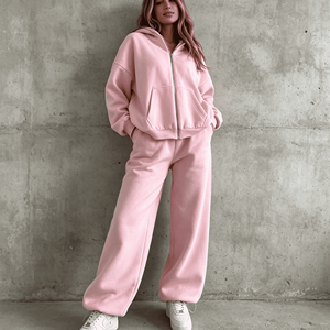 Private Label Zip Up Hoodie Set Sweatpants
