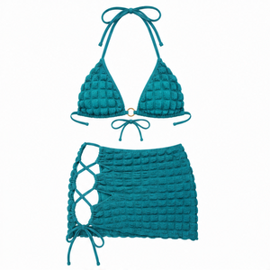 Luxury Textured Quick Dry 3 Piece Bikini Thong Swimsuit