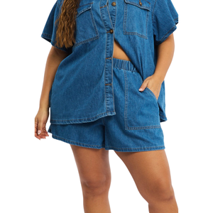 Plus Size Women Denim Shorts Mid Waist Washed Customizable