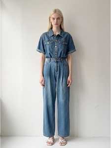 Custom Women Denim Jumpsuit High Waist Wide Leg Overall